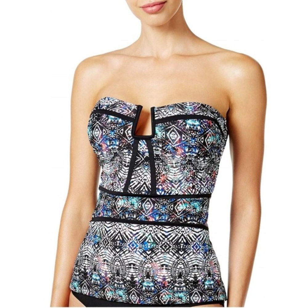 NWOT Island Escape Tankini size 12 Antiqua Black Multi